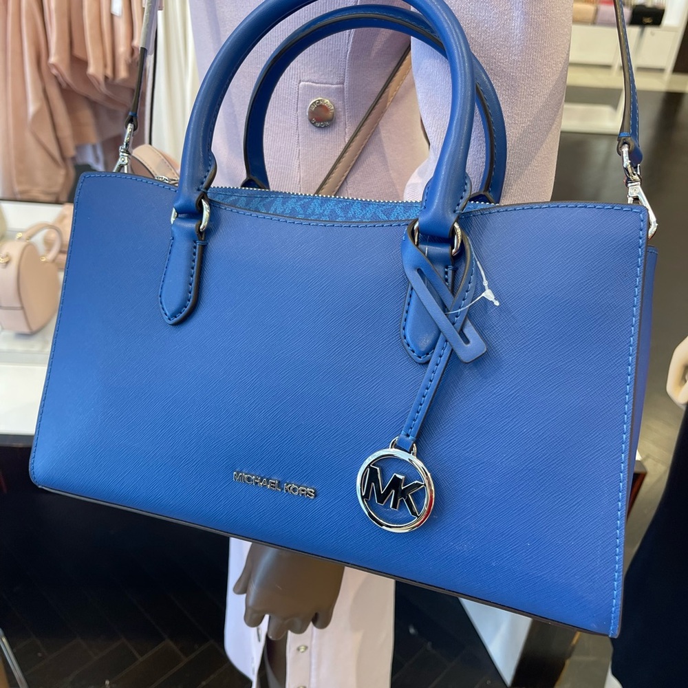 MICHAEL KORS Arden Md Top-Zip EW Leather Tote Crossbody Satchel
Galaxy Blue 
NWT - Picture 13 of 16